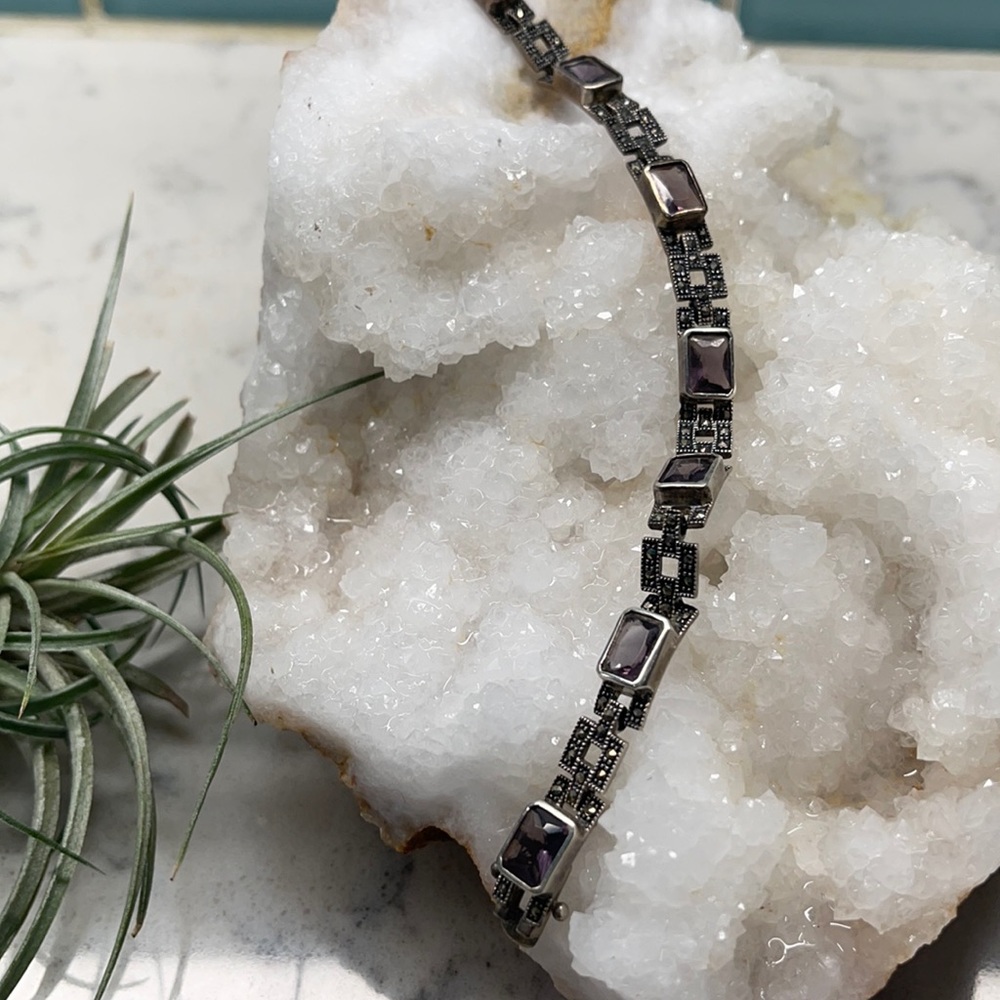 Sterling silver marcasite bracelet amethyst color